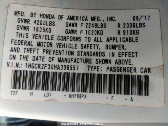 Photo 8 VIN: 1HGCR2F30HA306557 - HONDA ACCORD SEDAN 