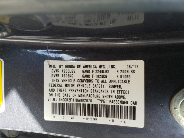 Photo 9 VIN: 1HGCR2F31DA002678 - HONDA ACCORD LX 