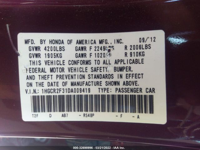 Photo 8 VIN: 1HGCR2F31DA009419 - HONDA ACCORD SDN 