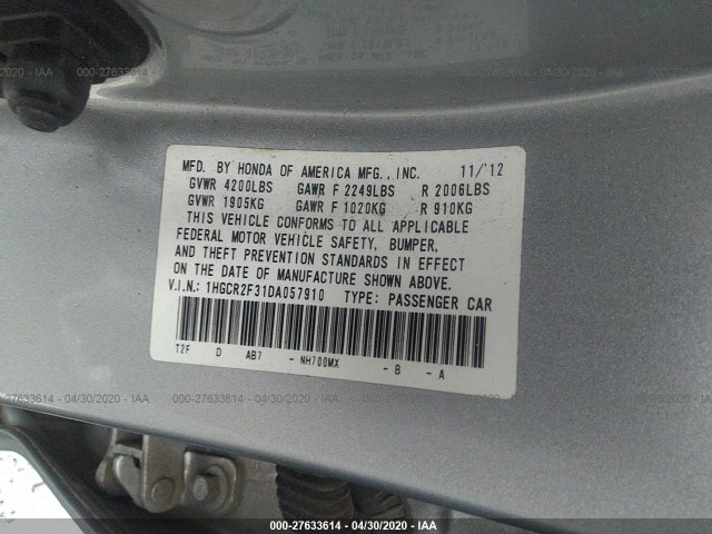 Photo 8 VIN: 1HGCR2F31DA057910 - HONDA ACCORD SDN 