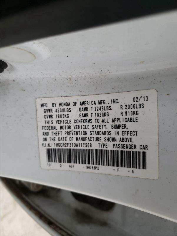 Photo 9 VIN: 1HGCR2F31DA117569 - HONDA ACCORD LX 