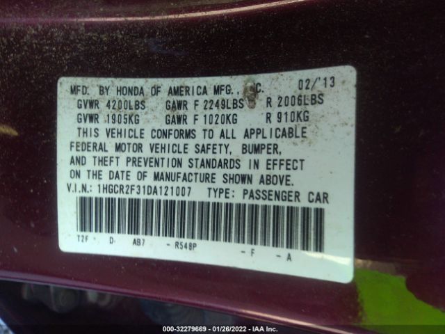 Photo 8 VIN: 1HGCR2F31DA121007 - HONDA ACCORD SDN 