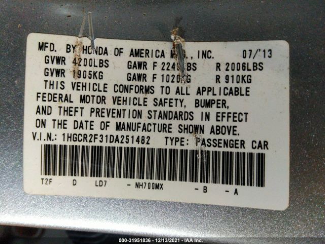 Photo 8 VIN: 1HGCR2F31DA251482 - HONDA ACCORD SDN 