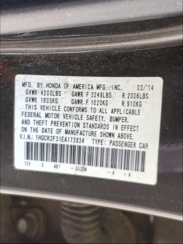 Photo 9 VIN: 1HGCR2F31EA173934 - HONDA ACCORD LX 