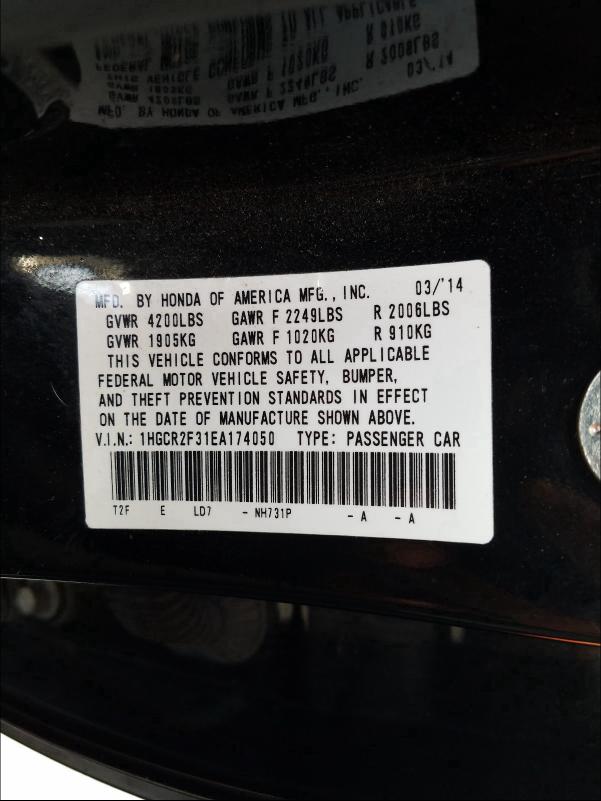 Photo 9 VIN: 1HGCR2F31EA174050 - HONDA ACCORD LX 