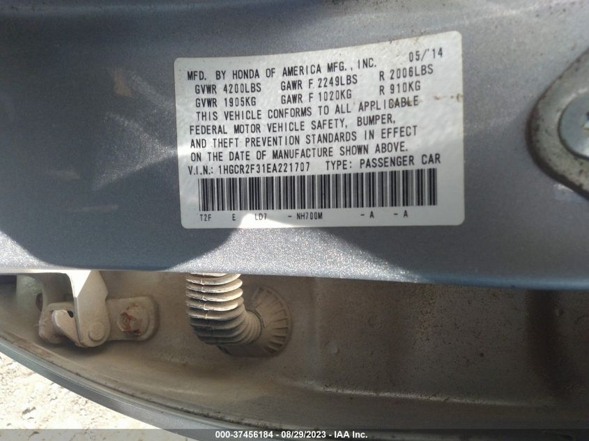 Photo 8 VIN: 1HGCR2F31EA221707 - HONDA ACCORD 