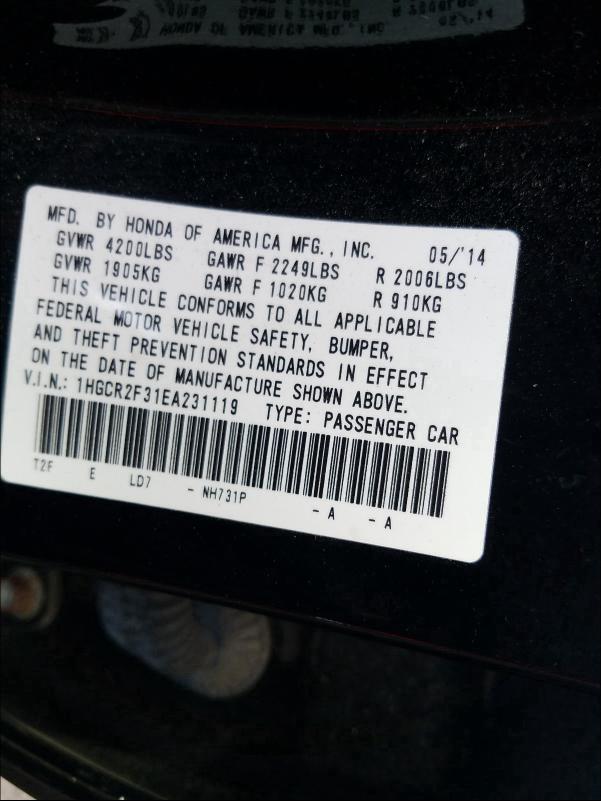 Photo 9 VIN: 1HGCR2F31EA231119 - HONDA ACCORD LX 