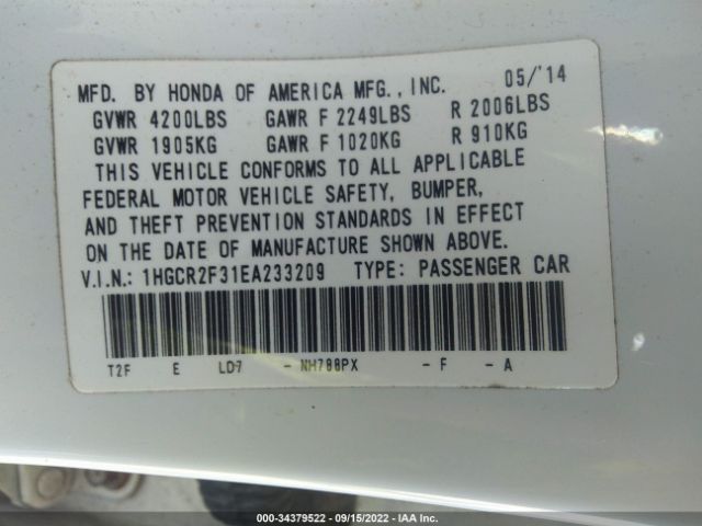 Photo 8 VIN: 1HGCR2F31EA233209 - HONDA ACCORD SEDAN 