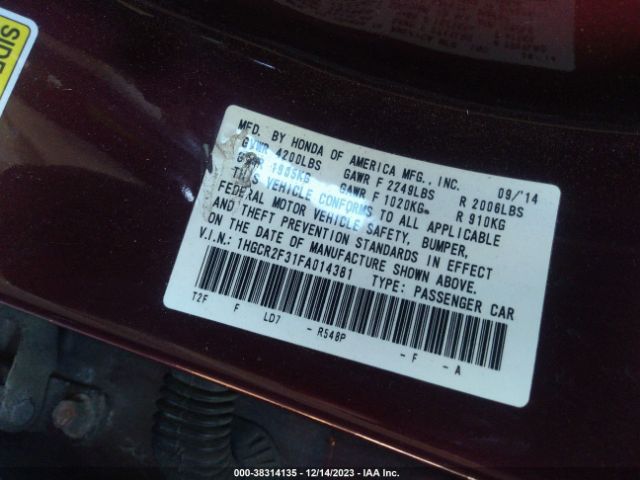 Photo 8 VIN: 1HGCR2F31FA014381 - HONDA ACCORD 