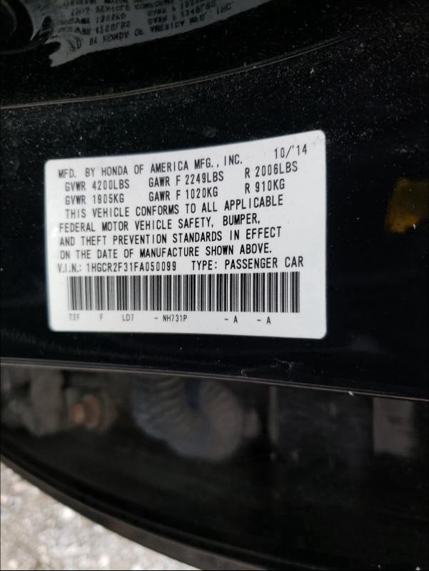 Photo 9 VIN: 1HGCR2F31FA050099 - HONDA ACCORD LX 