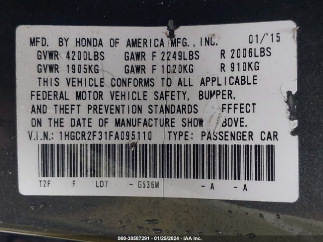 Photo 8 VIN: 1HGCR2F31FA095110 - HONDA ACCORD 