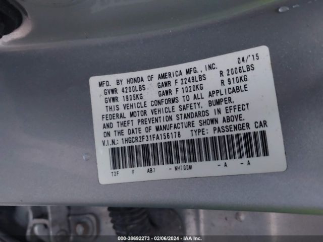 Photo 8 VIN: 1HGCR2F31FA156178 - HONDA ACCORD 