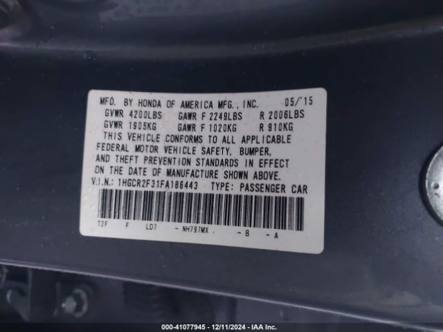 Photo 8 VIN: 1HGCR2F31FA186443 - HONDA ACCORD 