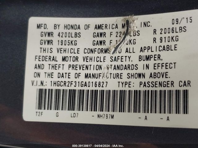 Photo 8 VIN: 1HGCR2F31GA016827 - HONDA ACCORD 