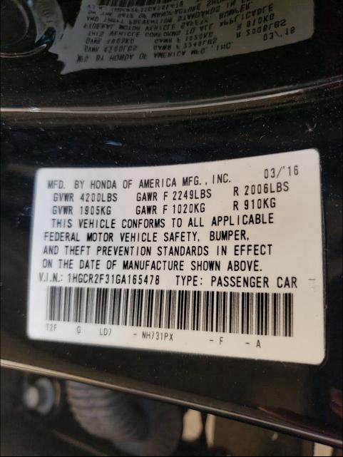 Photo 9 VIN: 1HGCR2F31GA165478 - HONDA ACCORD LX 