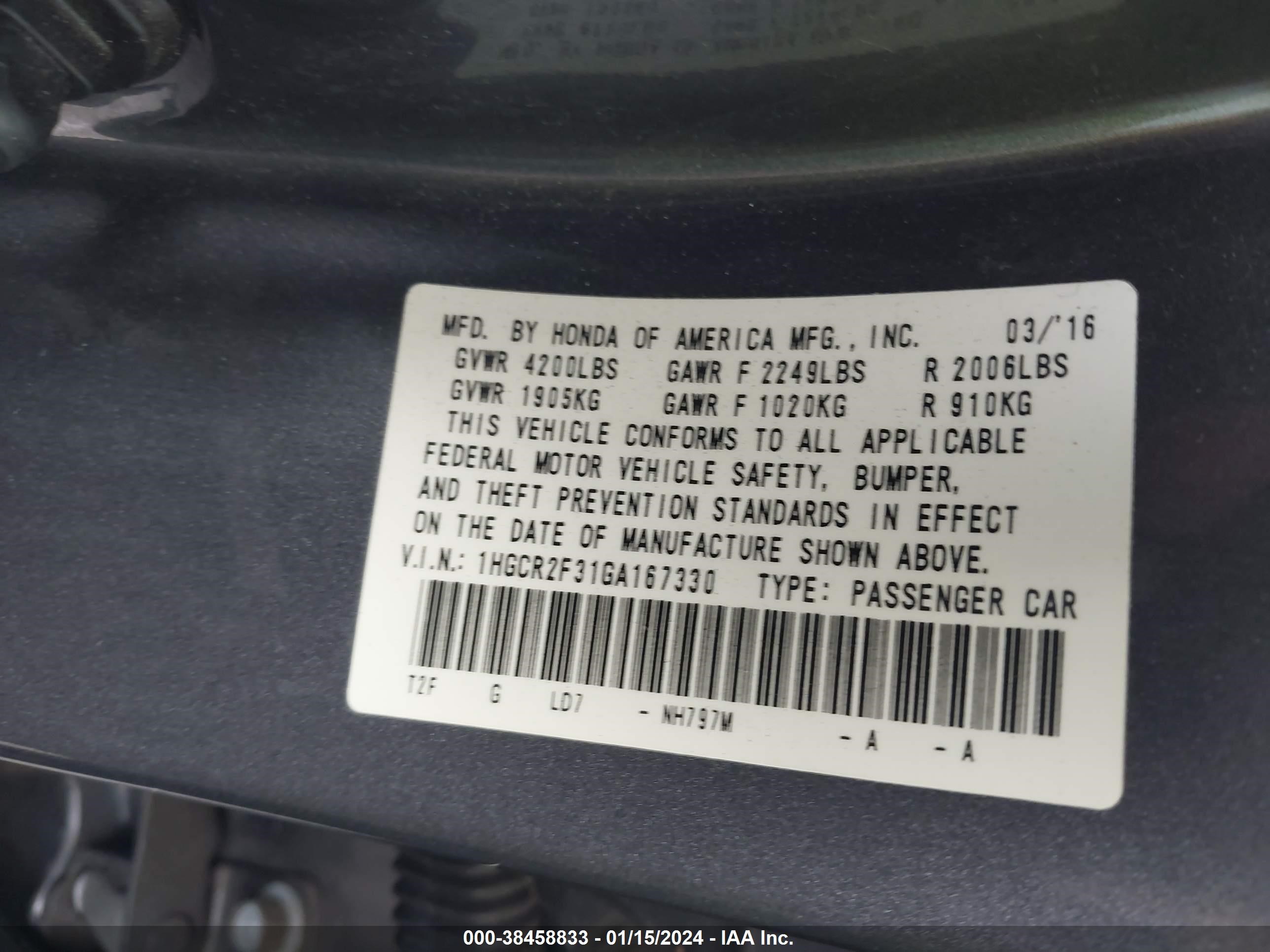 Photo 8 VIN: 1HGCR2F31GA167330 - HONDA ACCORD 