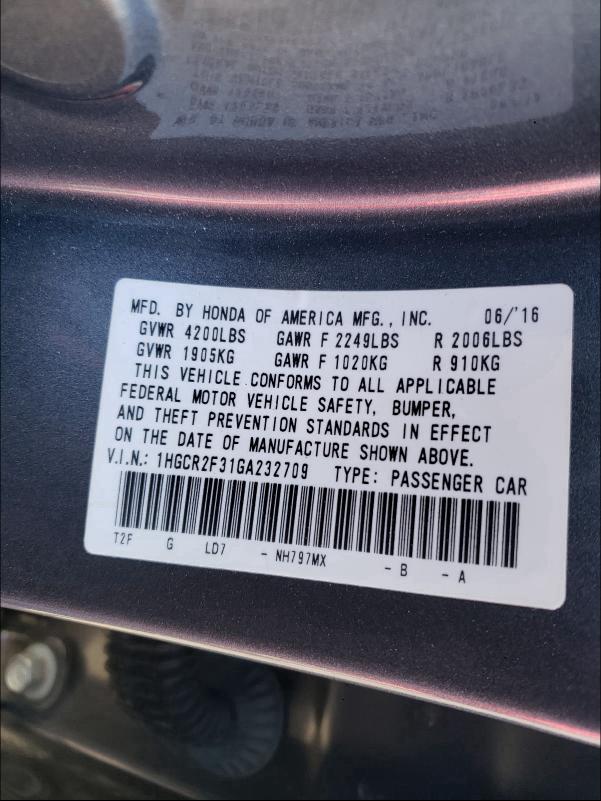 Photo 9 VIN: 1HGCR2F31GA232709 - HONDA ACCORD LX 