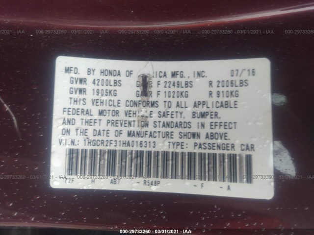 Photo 8 VIN: 1HGCR2F31HA016313 - HONDA ACCORD SEDAN 