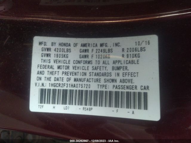 Photo 8 VIN: 1HGCR2F31HA075720 - HONDA ACCORD 