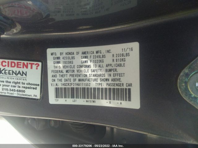 Photo 8 VIN: 1HGCR2F31HA111552 - HONDA ACCORD SEDAN 