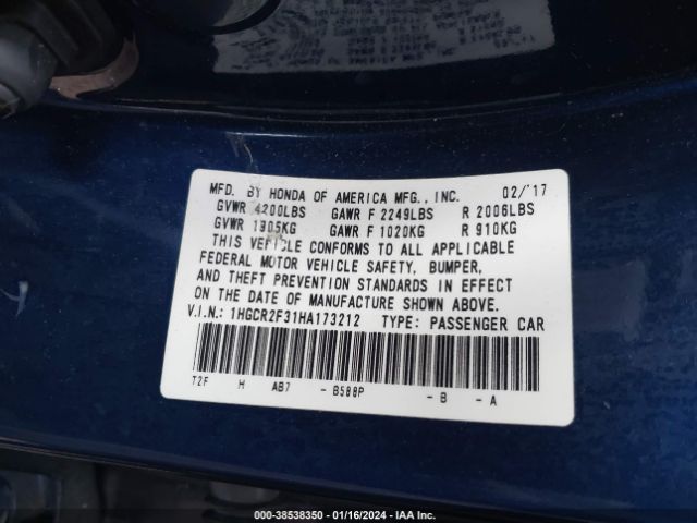 Photo 8 VIN: 1HGCR2F31HA173212 - HONDA ACCORD 