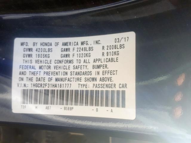 Photo 9 VIN: 1HGCR2F31HA181777 - HONDA ACCORD LX 