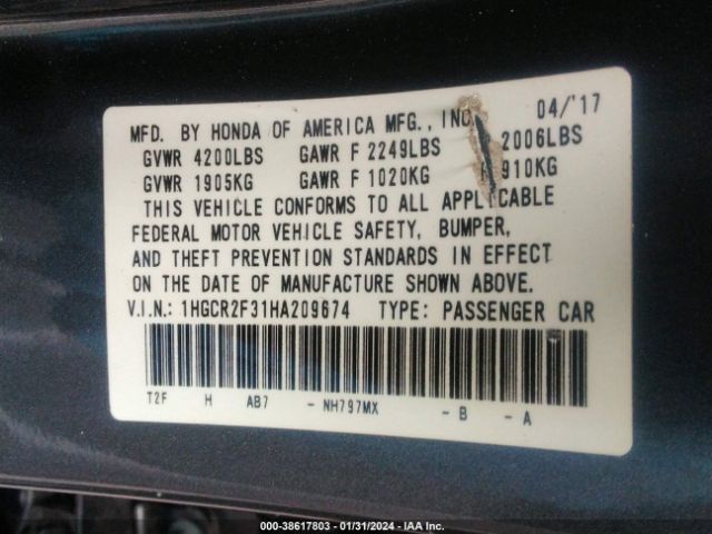 Photo 8 VIN: 1HGCR2F31HA209674 - HONDA ACCORD 