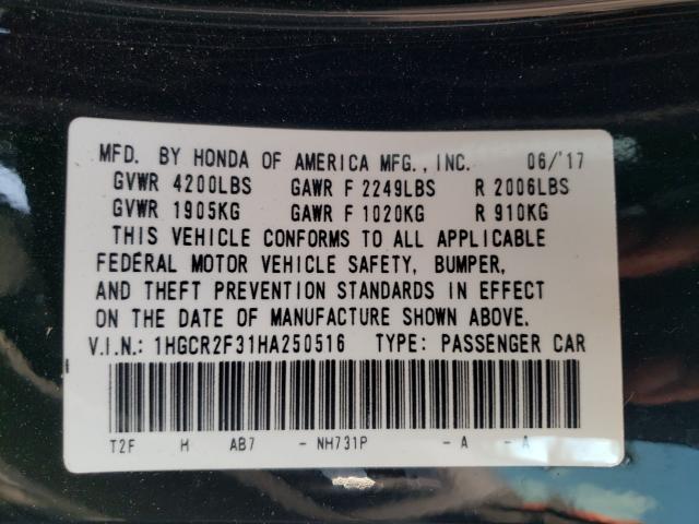 Photo 9 VIN: 1HGCR2F31HA250516 - HONDA ACCORD LX 