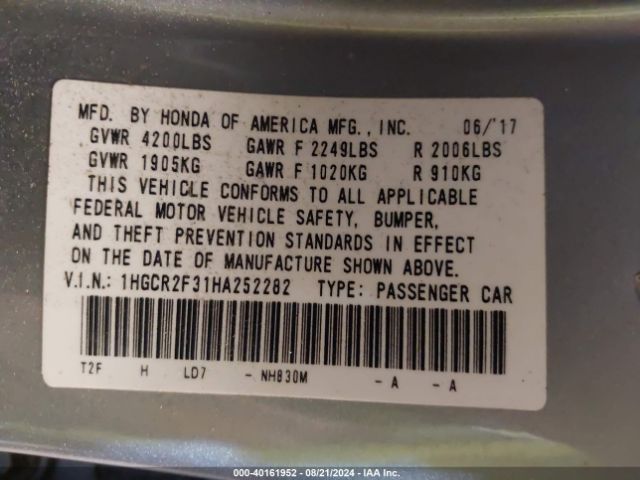 Photo 8 VIN: 1HGCR2F31HA252282 - HONDA ACCORD 