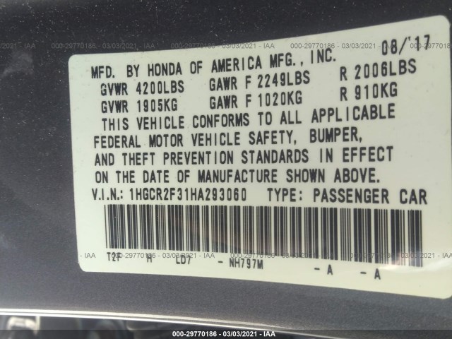 Photo 8 VIN: 1HGCR2F31HA293060 - HONDA ACCORD SEDAN 