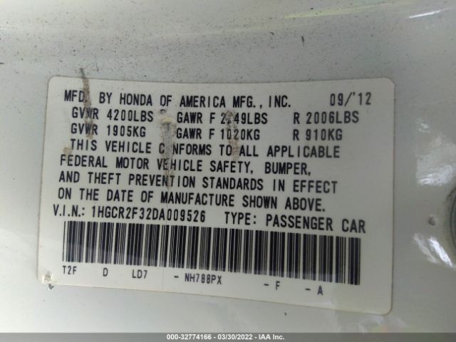 Photo 8 VIN: 1HGCR2F32DA009526 - HONDA ACCORD SDN 