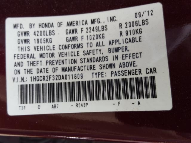 Photo 9 VIN: 1HGCR2F32DA011809 - HONDA ACCORD LX 