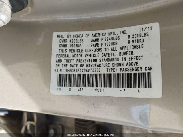 Photo 8 VIN: 1HGCR2F32DA070357 - HONDA ACCORD 