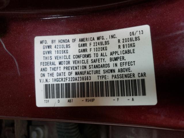 Photo 9 VIN: 1HGCR2F32DA238563 - HONDA ACCORD LX 