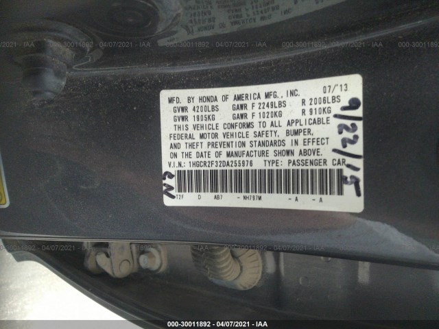 Photo 8 VIN: 1HGCR2F32DA255976 - HONDA ACCORD SDN 