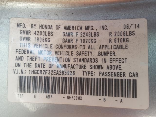 Photo 9 VIN: 1HGCR2F32EA265926 - HONDA ACCORD LX 