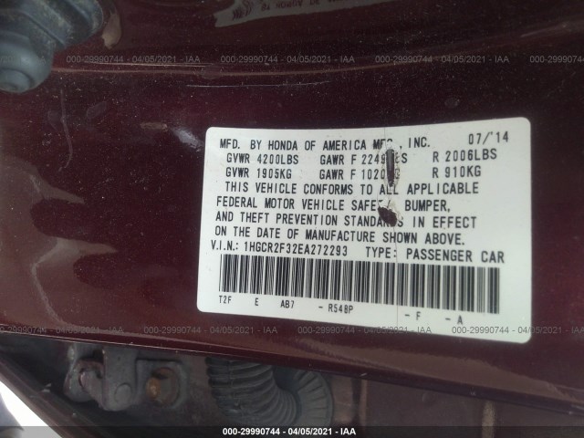 Photo 8 VIN: 1HGCR2F32EA272293 - HONDA ACCORD SEDAN 