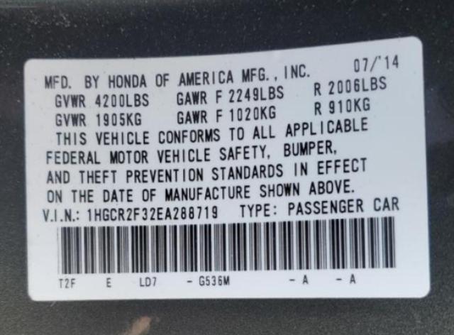 Photo 9 VIN: 1HGCR2F32EA288719 - HONDA ACCORD LX 