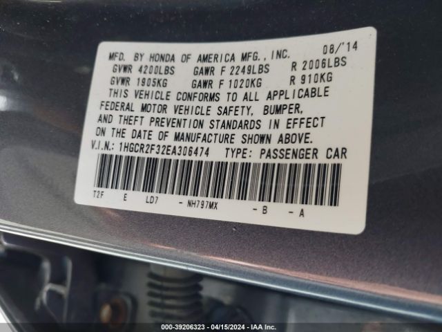 Photo 8 VIN: 1HGCR2F32EA306474 - HONDA ACCORD 