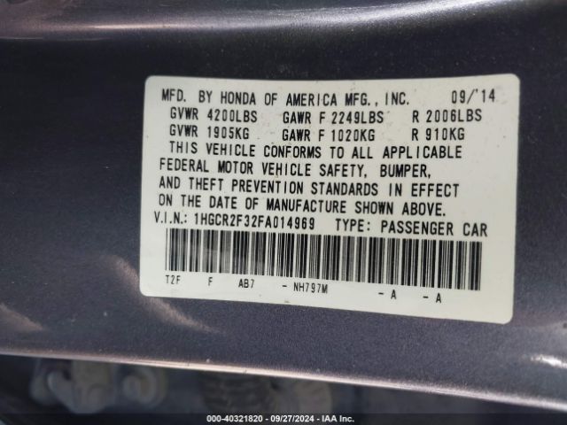 Photo 8 VIN: 1HGCR2F32FA014969 - HONDA ACCORD 