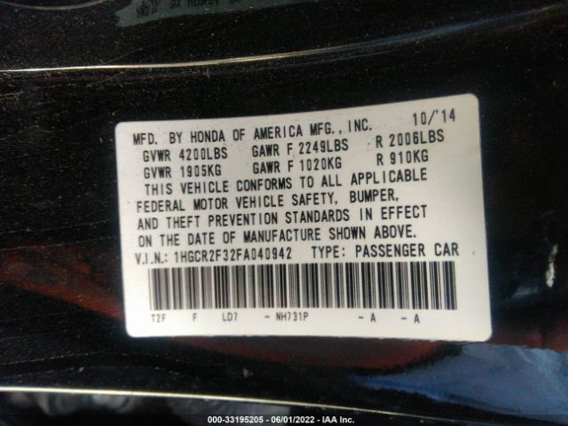 Photo 8 VIN: 1HGCR2F32FA040942 - HONDA ACCORD SEDAN 