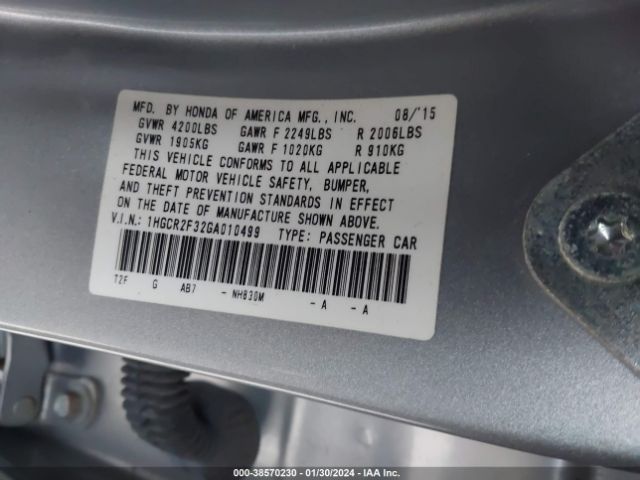 Photo 8 VIN: 1HGCR2F32GA010499 - HONDA ACCORD 