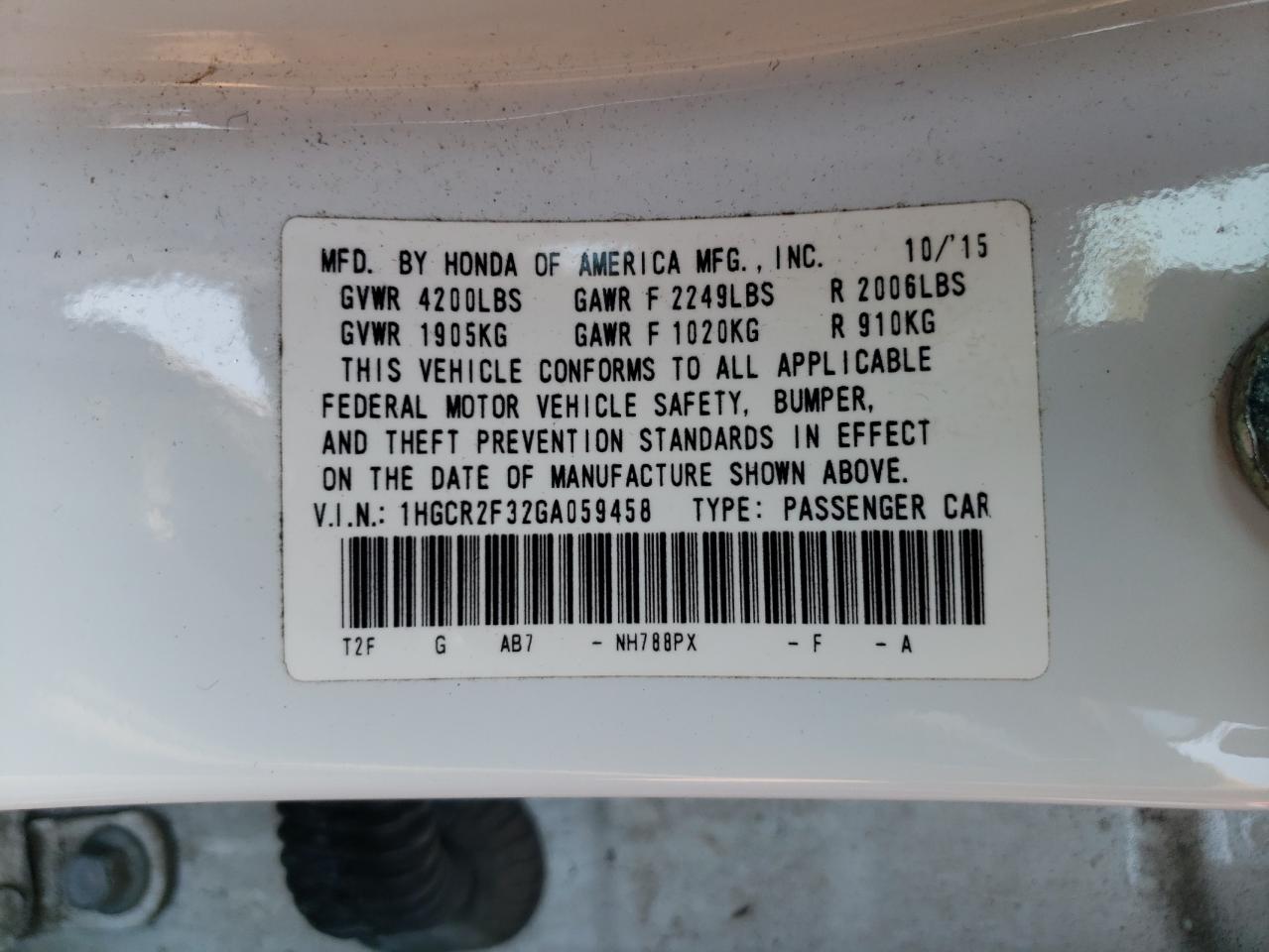 Photo 12 VIN: 1HGCR2F32GA059458 - HONDA ACCORD 