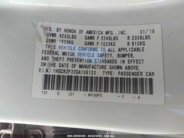 Photo 8 VIN: 1HGCR2F32GA106133 - HONDA ACCORD SEDAN 