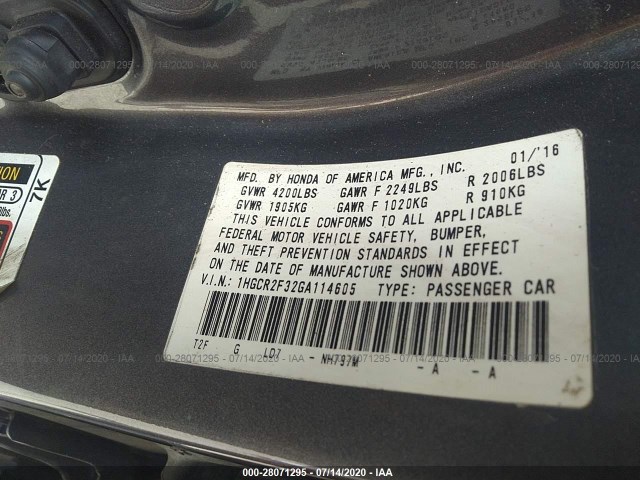 Photo 8 VIN: 1HGCR2F32GA114605 - HONDA ACCORD SEDAN 