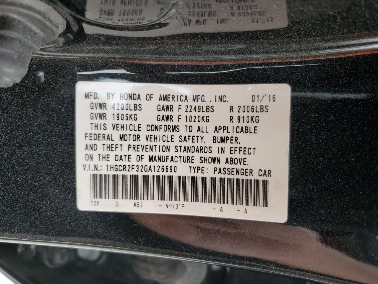 Photo 11 VIN: 1HGCR2F32GA126690 - HONDA ACCORD 