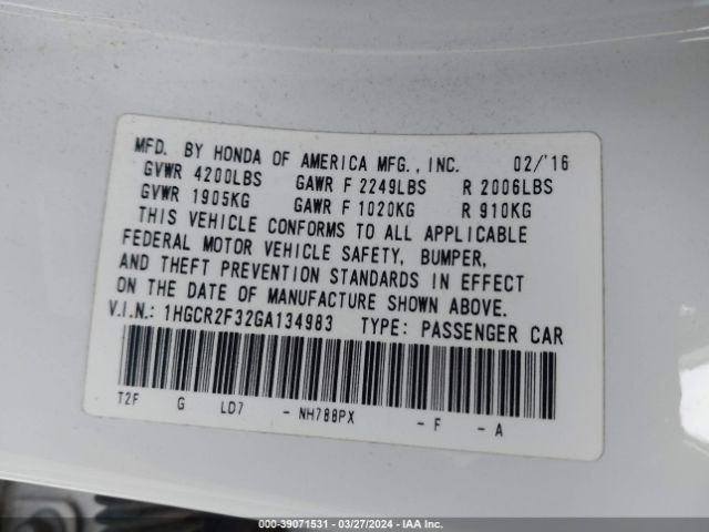 Photo 8 VIN: 1HGCR2F32GA134983 - HONDA ACCORD 