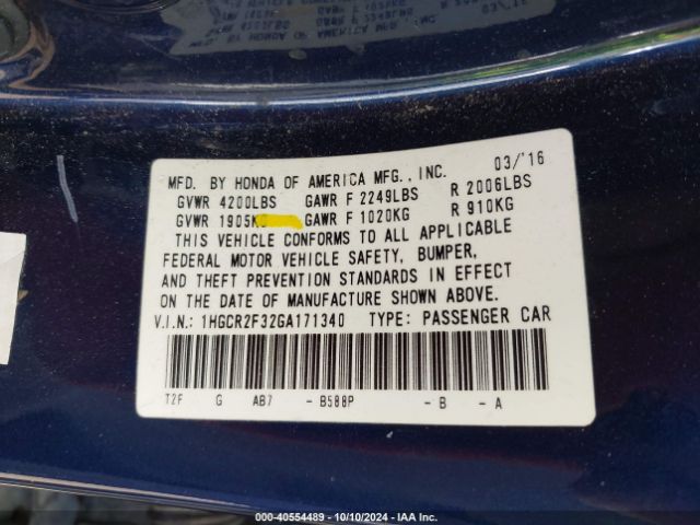 Photo 8 VIN: 1HGCR2F32GA171340 - HONDA ACCORD 