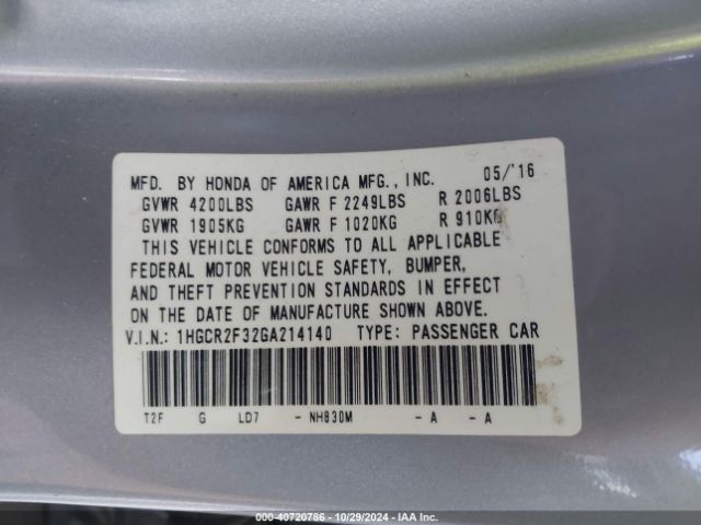 Photo 8 VIN: 1HGCR2F32GA214140 - HONDA ACCORD 