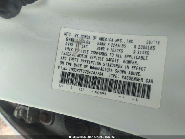 Photo 8 VIN: 1HGCR2F32GA247784 - HONDA ACCORD 